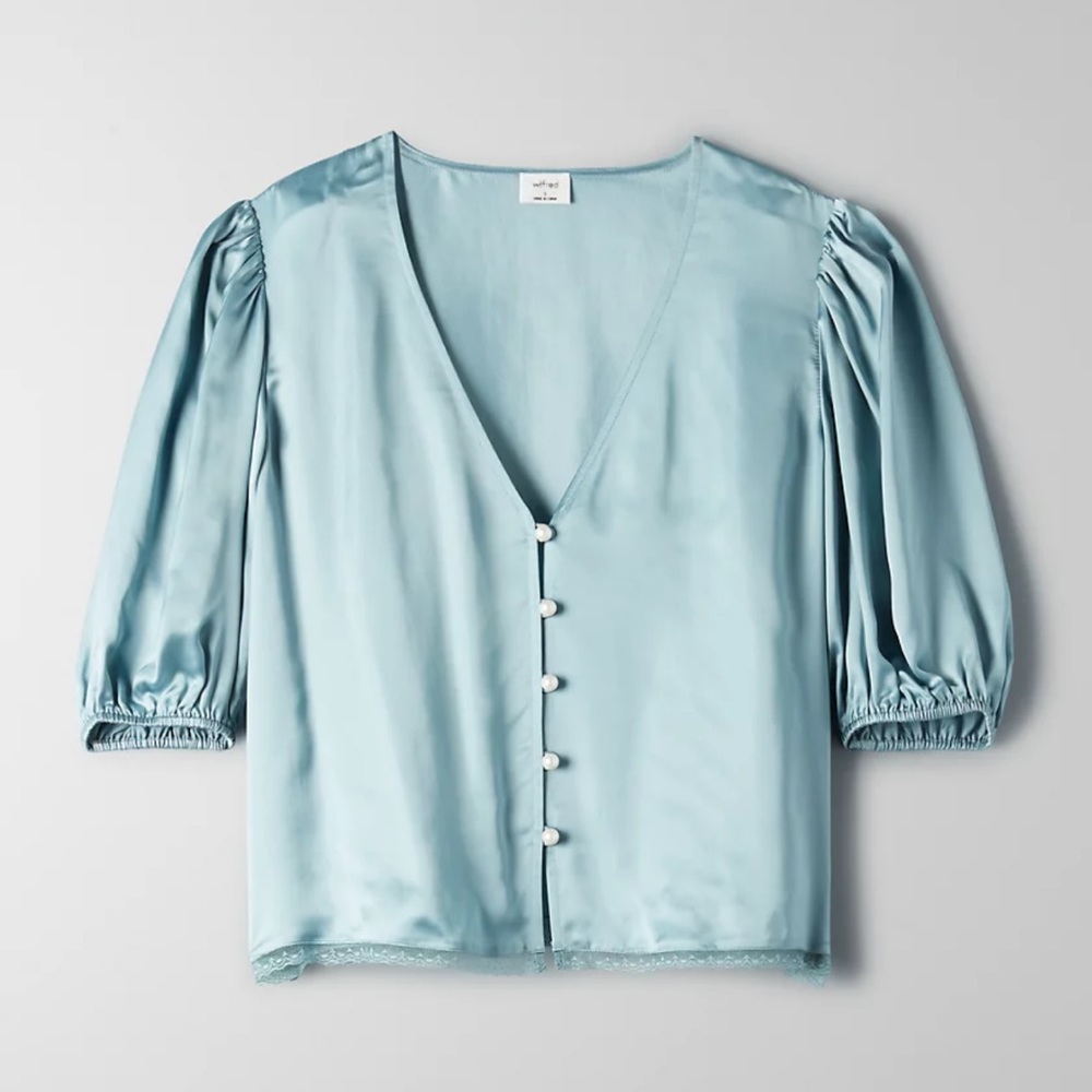 Aritzia Wilfred Bria Blouse in Sage Stone size Medium, Brand New with Tags